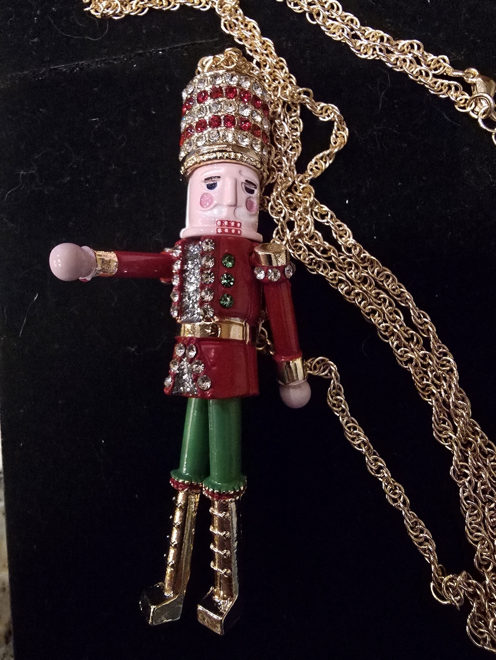 Betsey Johnson Gold Chain Nutcracker Pendant Necklace with Red and Green Accents - Picture 5 of 5
